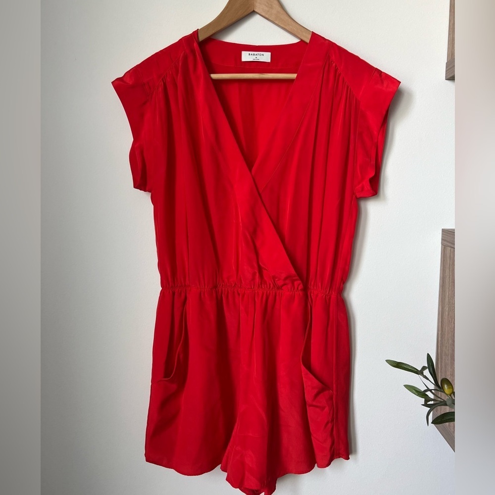 Aritzia Babaton Corbett Silk Romper in Red Silk